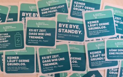 Aufkleber zur Kampagne „Green Hospital” der Asklepios-Konzernzentrale.